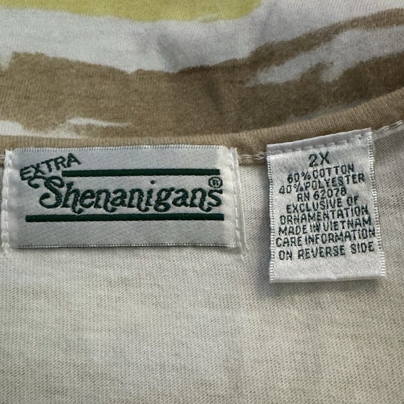 Shenanigans 2X Shirt Top Brown Yellow Floral Short Sleeve Split Scoop Neck Knit - Picture 7 of 7